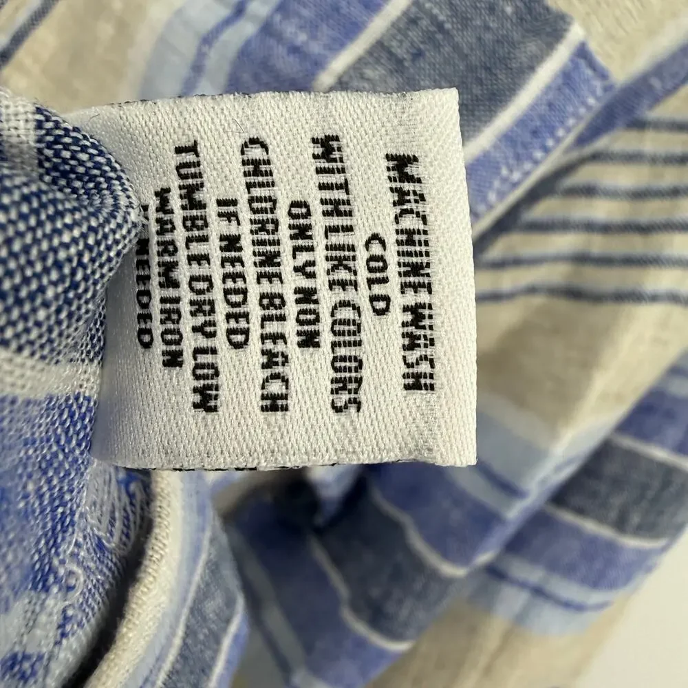 Habitat Clothes Linen Button Up Tunic Medium Blue Striped High Low Lagenlook